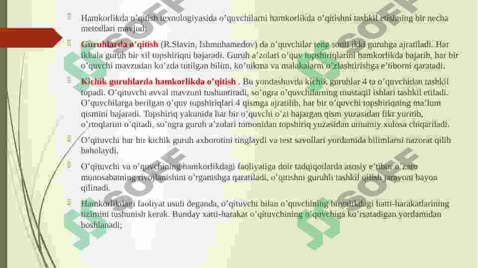 Ta’limning jamoaviy va guruhiy texnologiyasi. 8