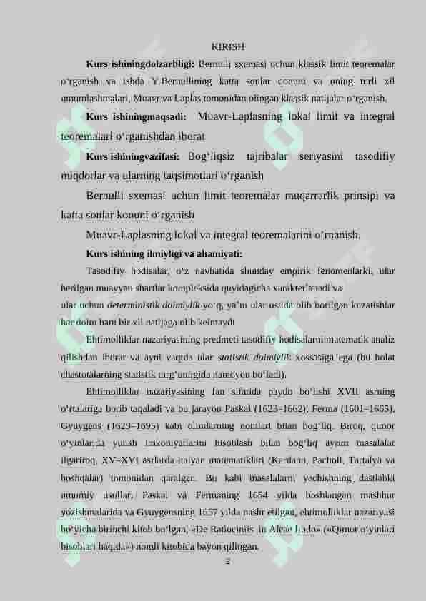 MUAVR- LAPLASNING LOKAL LIMIT TEOREMASI VA INTEGRAL TEOREMASINI ÕQITISH METODIKASI 2