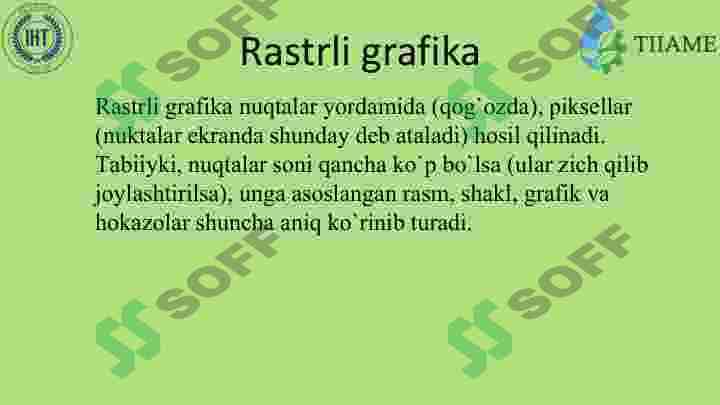 Kompyuter grafikasi tushunchasi. KG da rang  modellari va tasvirlash usulla 8