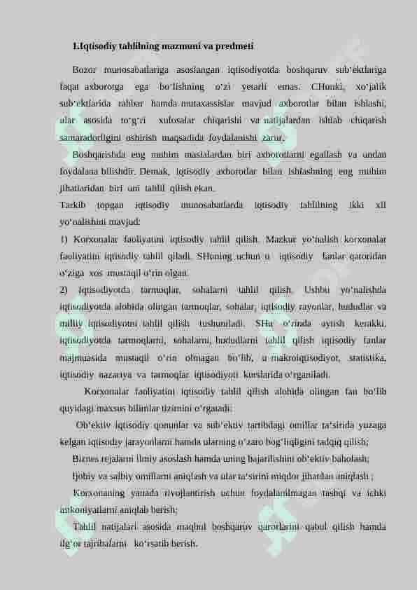 Iqtisodiy tahlilning mazmuni, vazifalari, metodi va unda qo’llaniladigan an’anaviy usullar 2