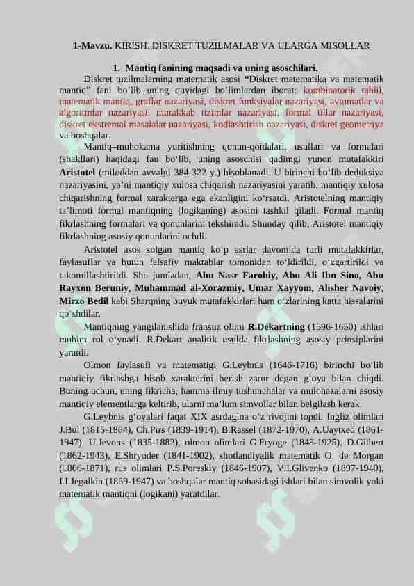 Diskret tuzilmalar Mantiq Matematikasi