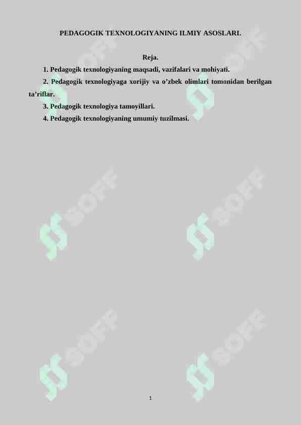 PEDAGOGIK TEXNOLOGIYANING ILMIY ASOSLARI