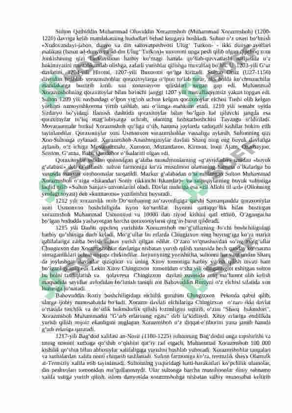 Movarounnaxr va Xurosonning mug’ullar tomonidan bosib olinishi. Movarounnaxr Chig’atoy ulusi tarkibida. Buyuk ipak yo’li - muloqot va hamkorlik yo’li. Etnogenez va etnik tarix masalalari. 5