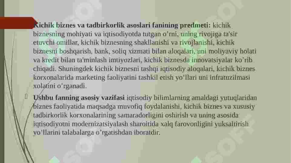 Kichik biznes va tadbirkorlikning mohiyati va mazmuni 6