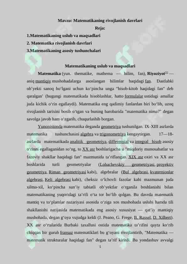 Matematikaning rivojlanish davrlari