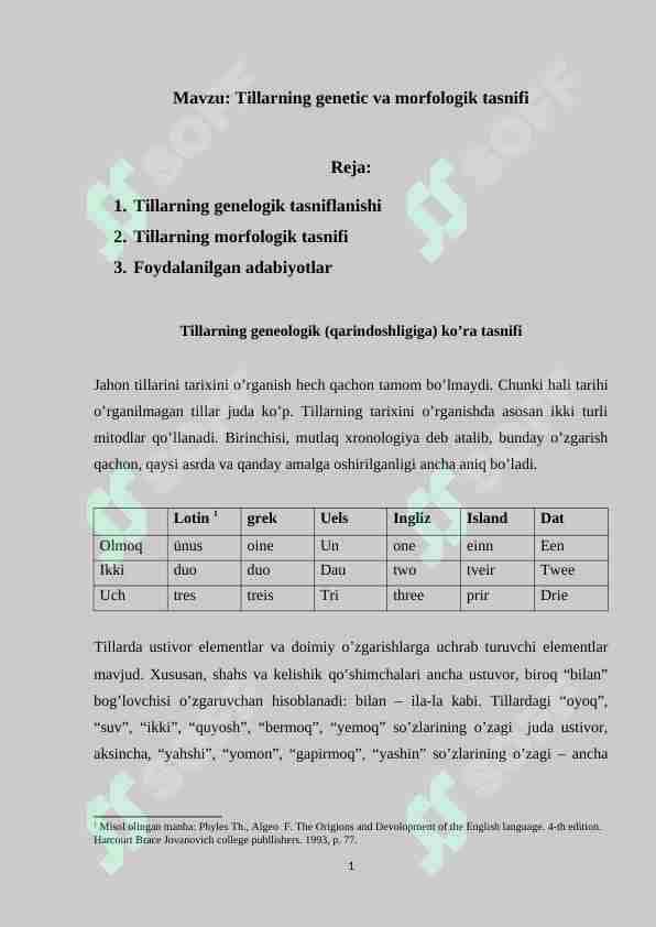 Tillarning genetik va morfologik tasnifi