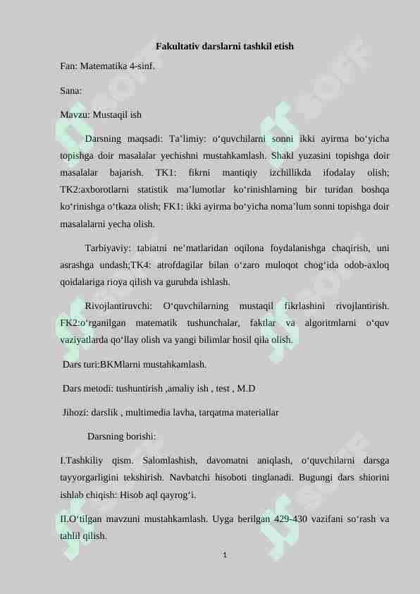 Fakultativ darslarni tashkil etish