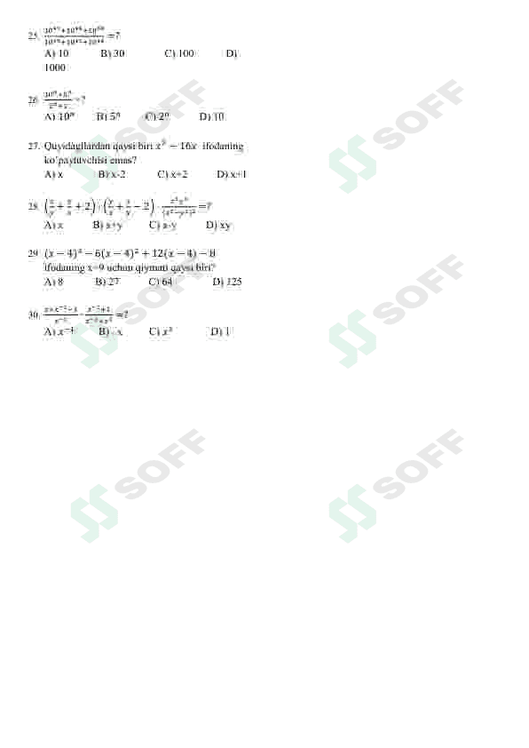 Matematika fanidan testlar 10 2