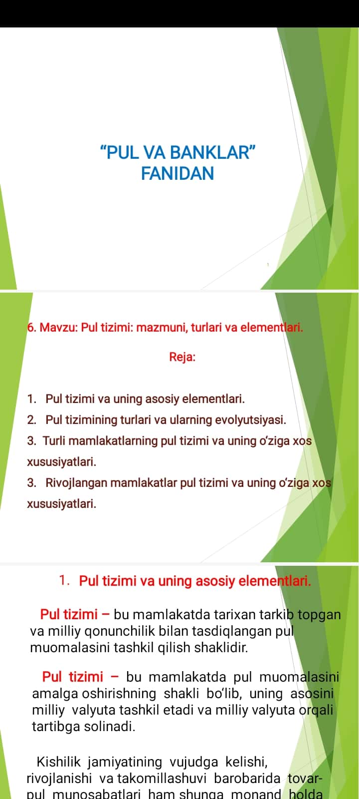 Pul tizimi: mazmuni, turlari va elementlari. 1