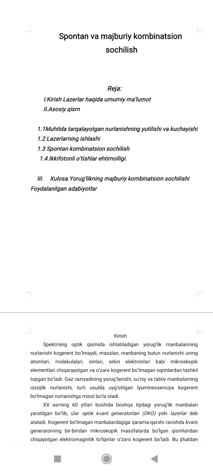 Spontan va majburiy kombinatsion  sochilish 1