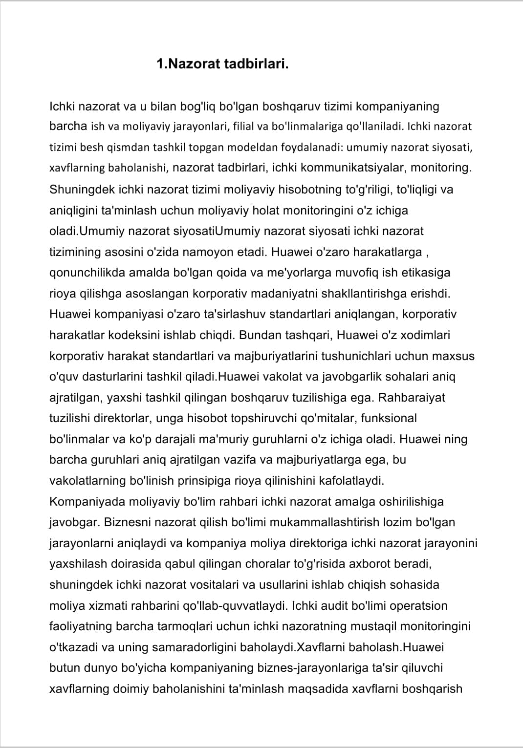 ICHKI NAZORAT TIZIMI VA TAVAKALCHILIKNI BAXOLASH. 1