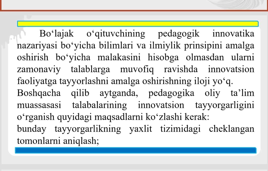 Bo‘lajak o‘qituvchilarning innovatsion-pedagogik faoliyatga tayyorlash 1