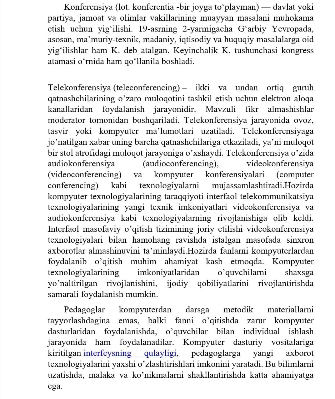 Telekonferensiya va undan o’quv jarayonida foydalanish 1