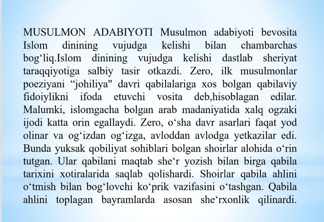 Musulmon adabiyotining g‘oyaviy motivlari 1