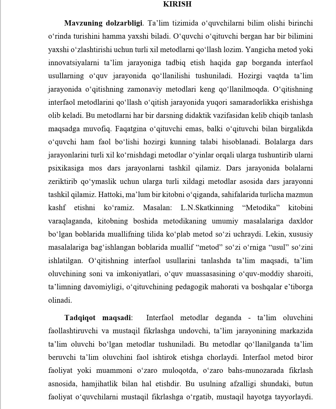 Boshlang'ich sinflarda interfaol metodlarda foydalanish kurs ishi 1