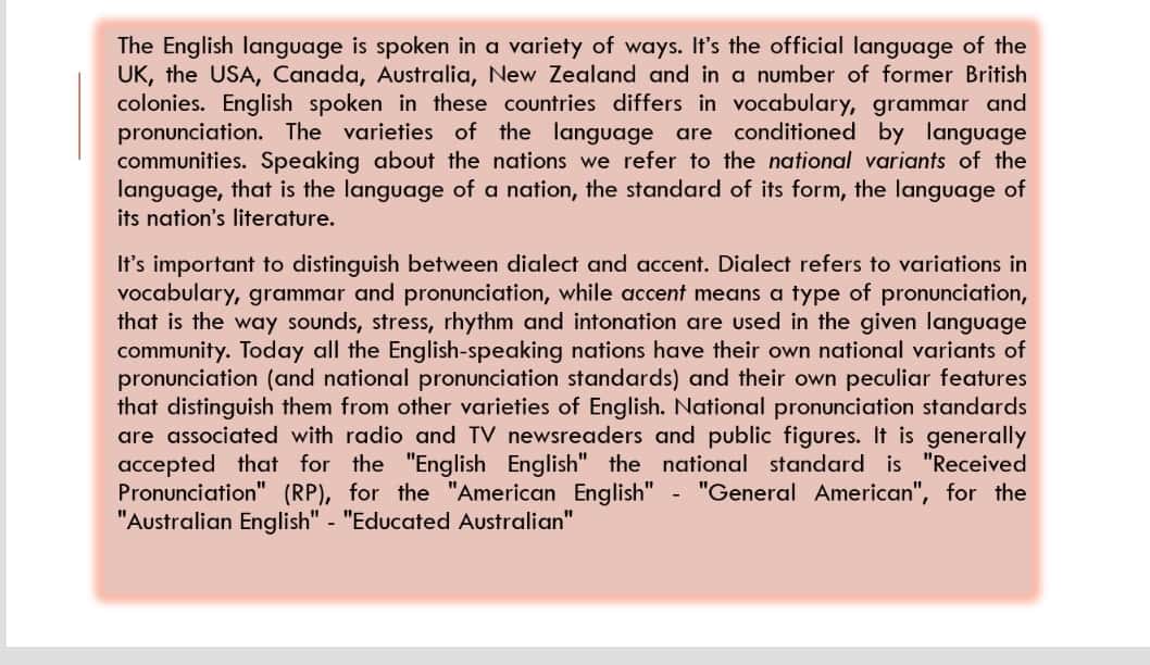 Territorial varieties of English pronunciation 1