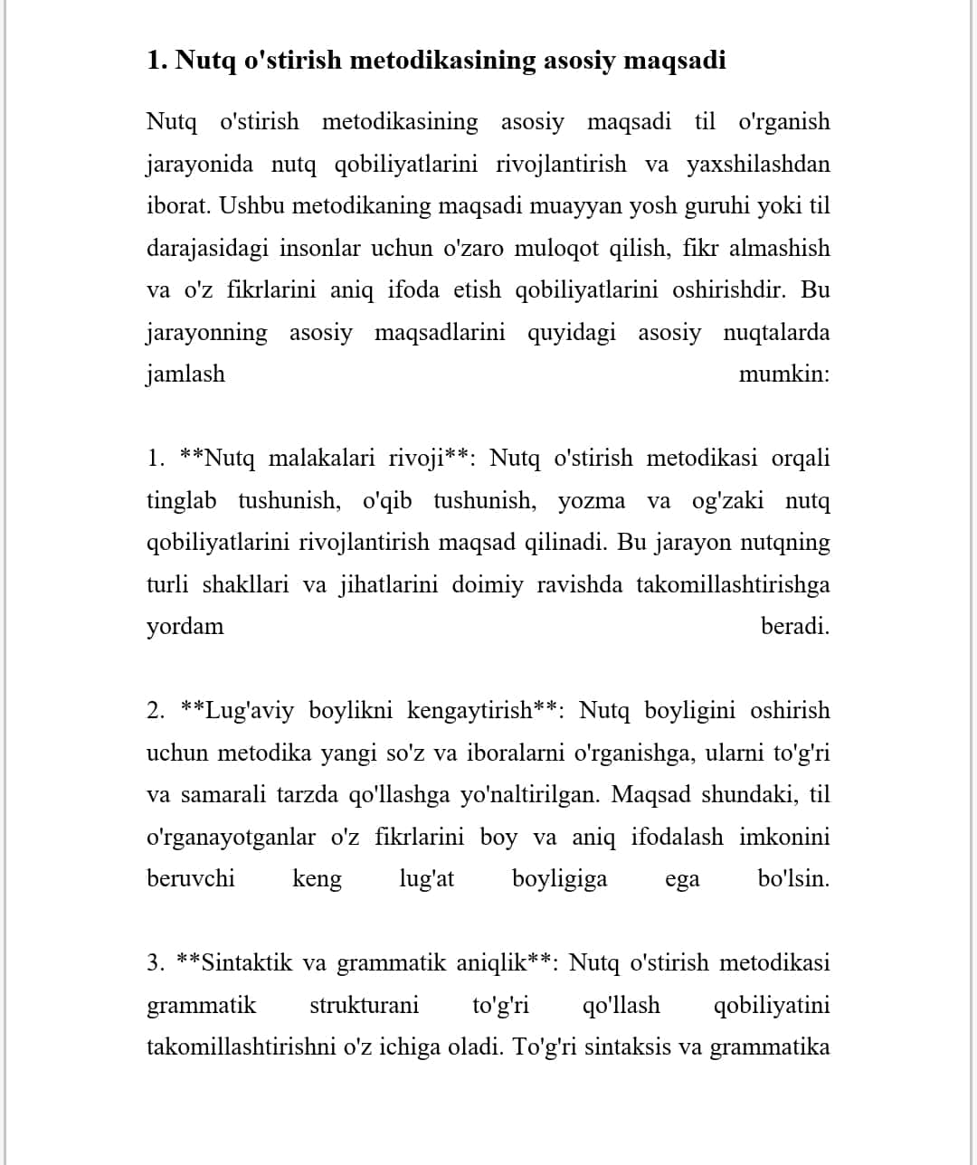 NUTQ O'STIRISH METODIKASI FANINING MAQSADI, VAZIFALARI, METODLARI VA USULLARI BO'YICHA SXEMA TUZISH 1