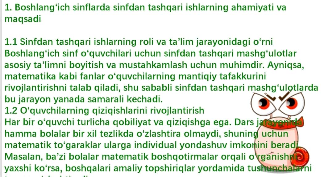 Matematik toʼgarakni oʼtkazish metodikasi.Boshlangʻich sinflarda sinfdan tashqari ishlning xususiyati. 1