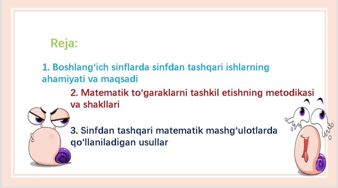 Mavzu : Matematik toʼgarakni oʼtkazish metodikasi.Boshlangʻich sinflarda sinfdan tashqari ishlning xususiyati 1