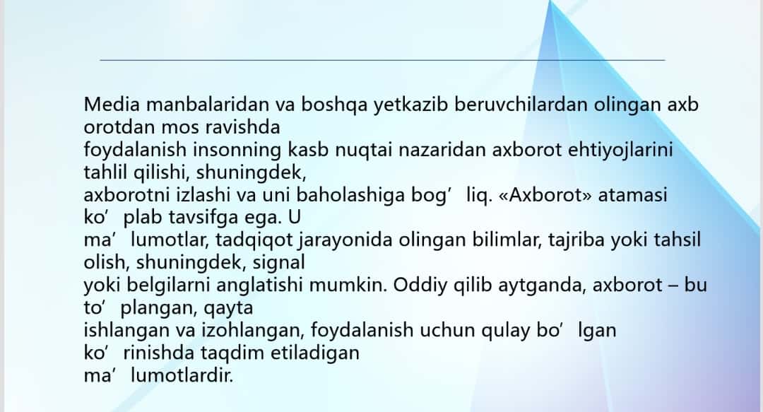 Axborotni jamiyatda tutgan o'rni va ahamiyati 1