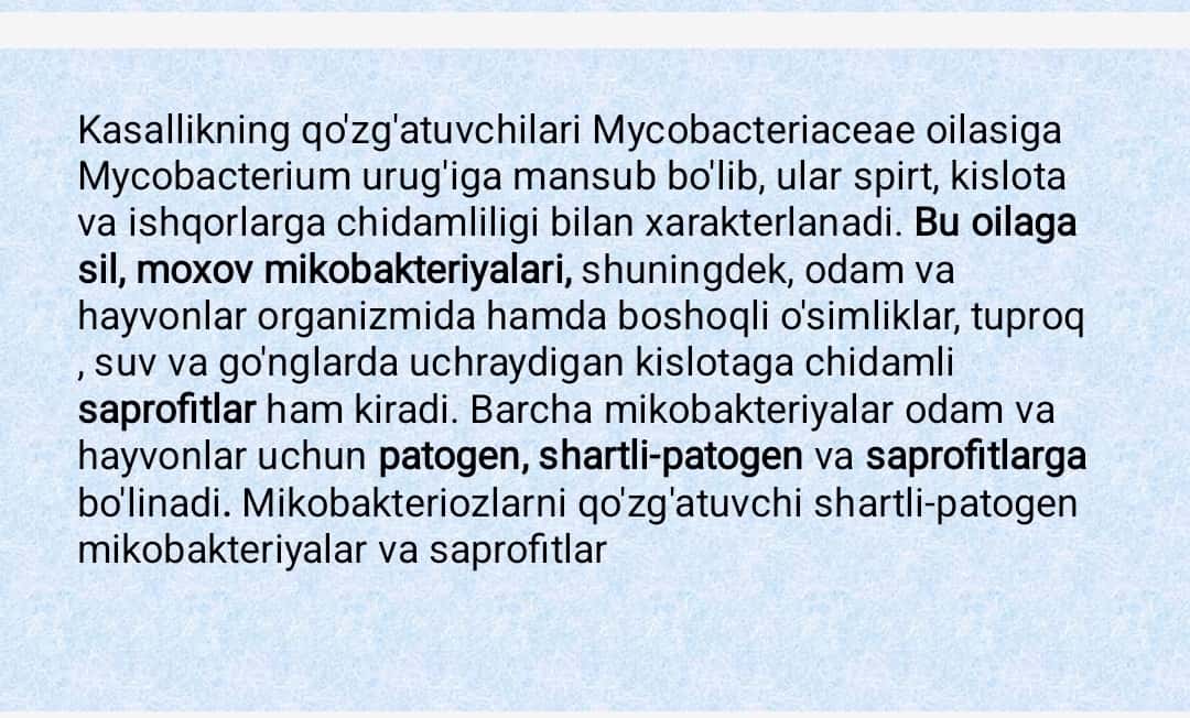 Havo-tomchi bakterial yuqumli kasallik qo'zg'atuvchilari(sil, moxov, aktinomitsetlar) 1