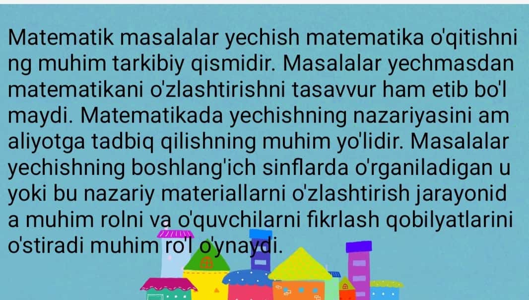 Boshlang'ich sinf matematika darslarida mantiqiy masala yechishga õrgatish 1