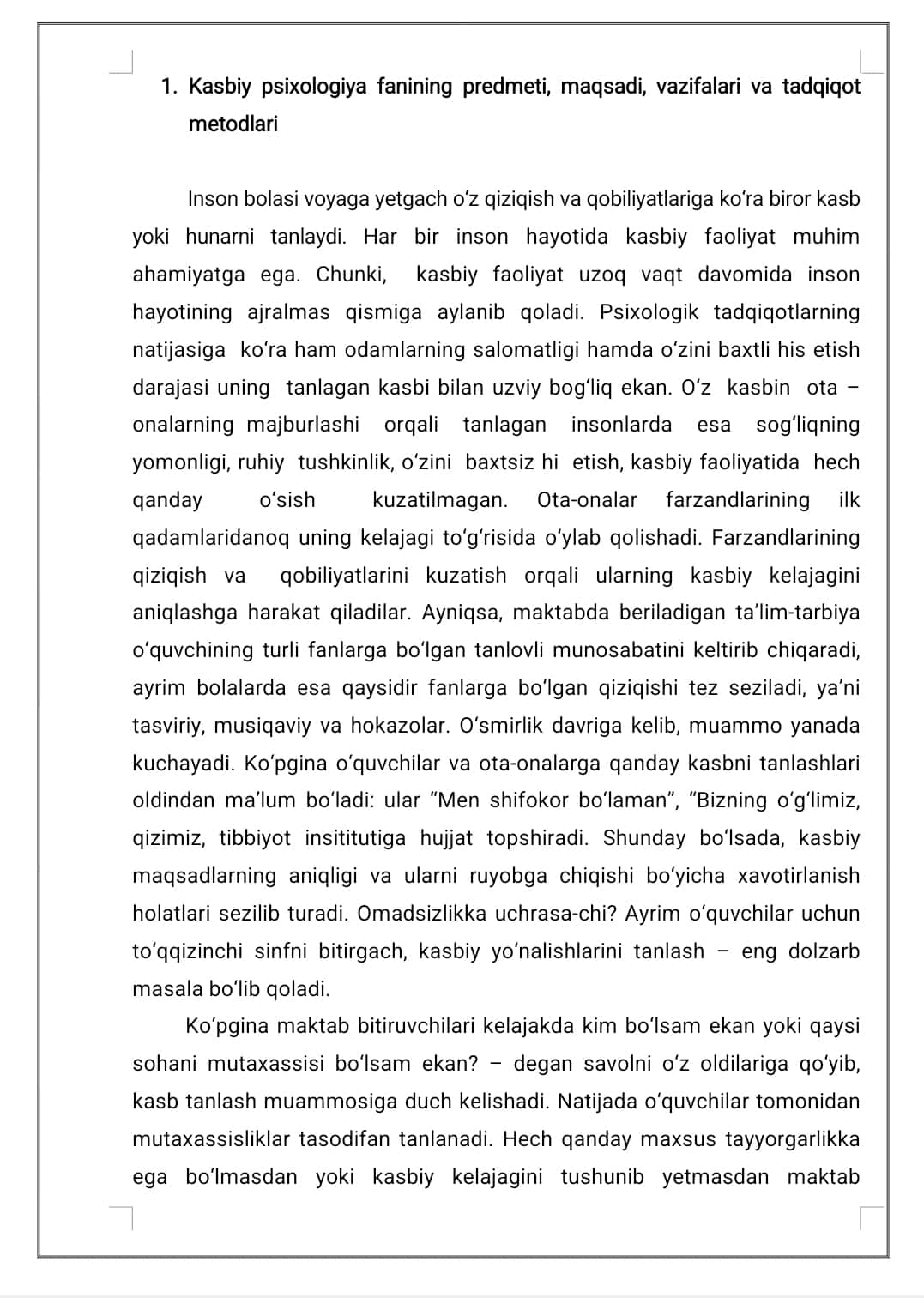 KASBIY PSIXOLOGIYA FANIGA KIRISh. FANNING PREDMETI, MAQSADI, VAZIFALARI 1