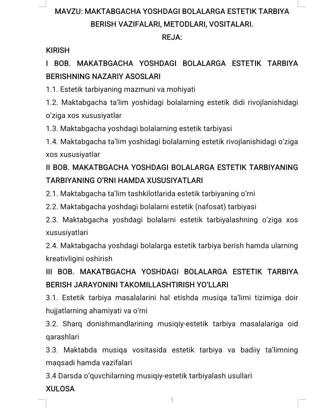 Maktabgacha yoshdagi bolalarga estetik tarbiya berish vazifalari, metodlari, vositalari 1