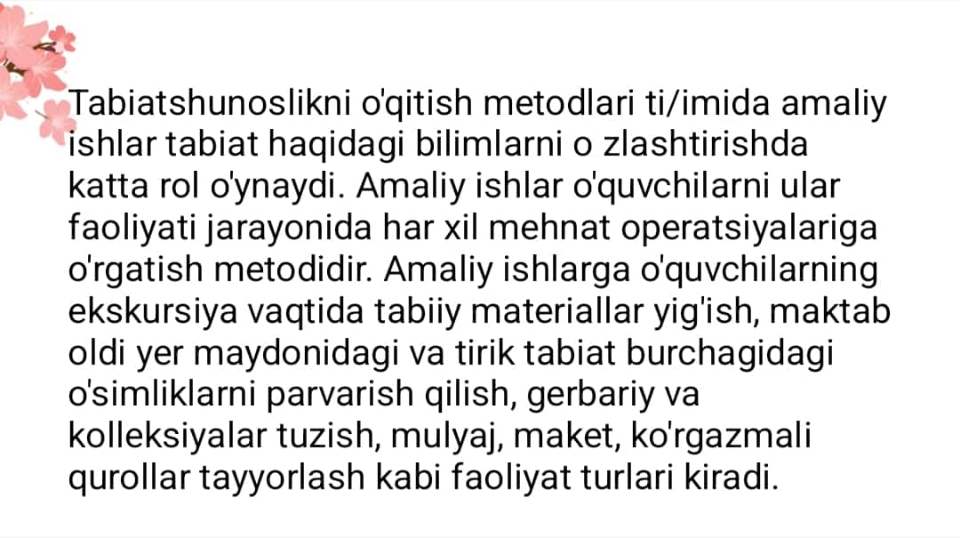 SHLANG'IH TÁLIM TÁBIYIY FANLAR DARSLIKLARIDA AMALIY ISHLARNI TASHKILLASHTIRISH  VA ULARNING  AHAMIYATI 1
