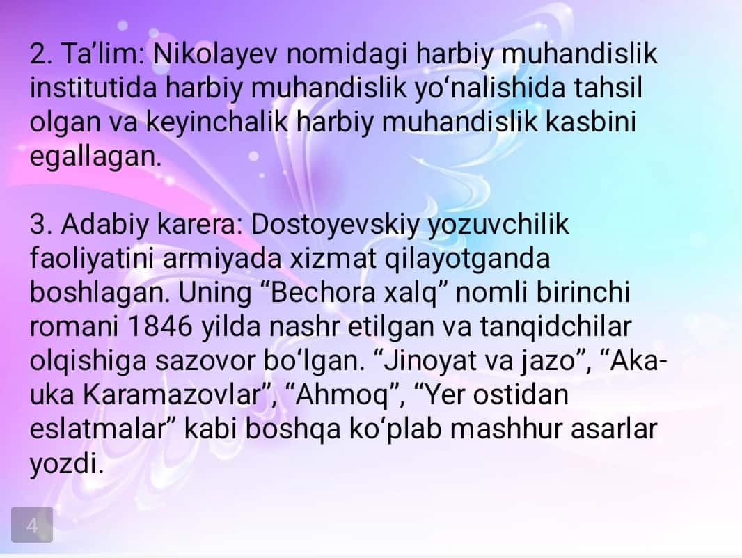 Dostoevskiy  hayoti va " Telba" asari tahlili 1