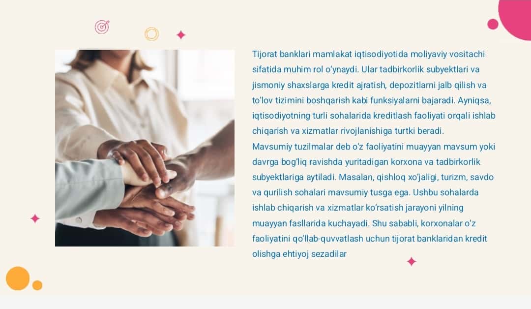 Tijorat banklarining mavsumiy tuzilmalarga kreditlash 1