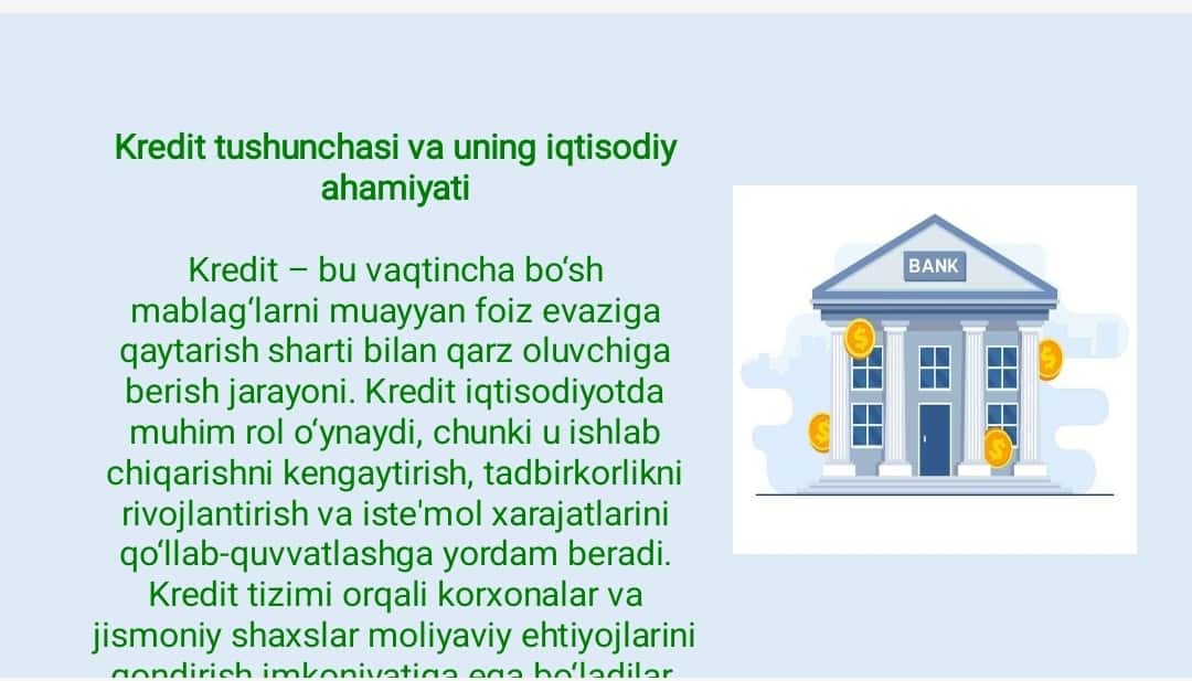 Alohida kredit turlari va usullarini takomillashtirish 1