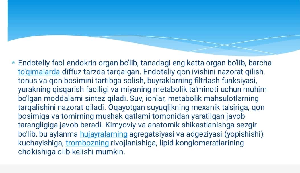 Qon tomir endoteliyasining funksiyasi. 1