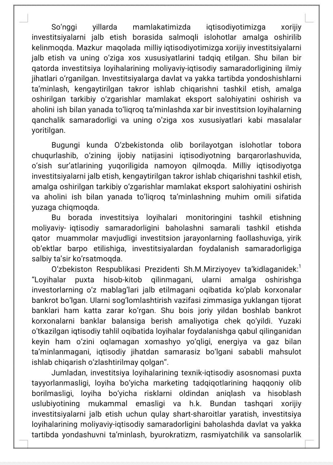INVESTITSIYA LOYIHALARI SAMARADORLIGI 1