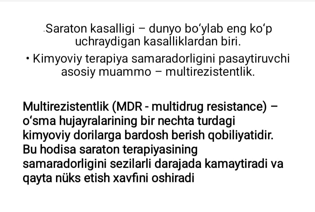 O'sma hujayralarining kimyoviy dori vositalariga multirezistentligi 1