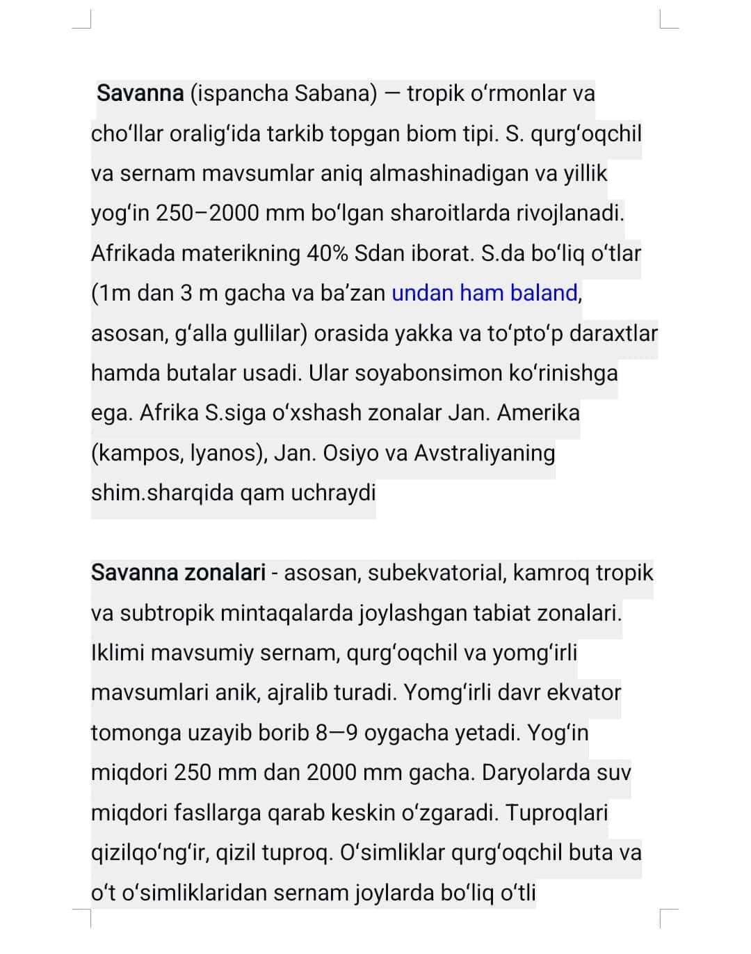 Savanna va siyrak o‘rmonlar  hamda dag‘al bargli doimiy yashil  barigli o‘rmonlar tuproqlari 1
