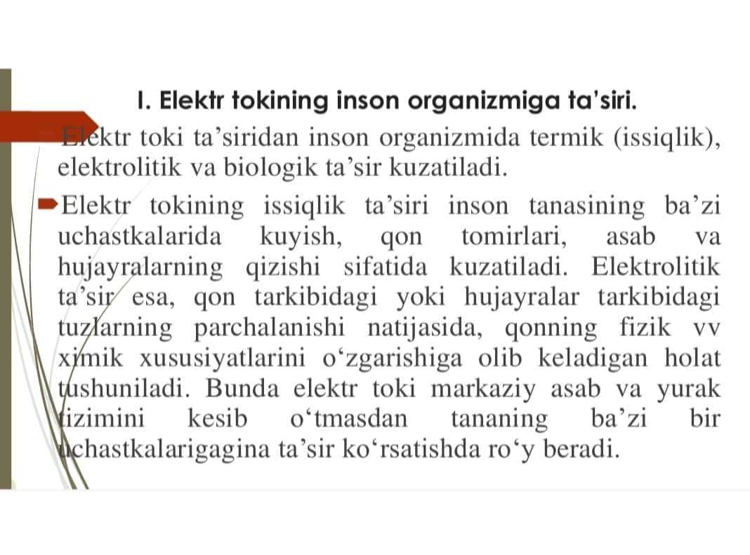 Elektr tokining inson organizmiga taʼsiri 1