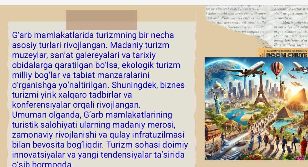 G‘arb mamlakatlarining zamonaviy va tarixiy shaharlarida turizmning turistik salohiyati 1