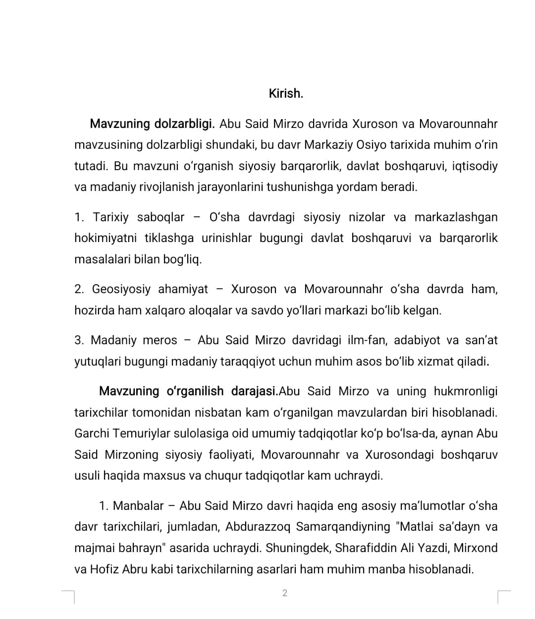 Abu Said Mirzo davrida Xuroson va Movarounnahr. 1