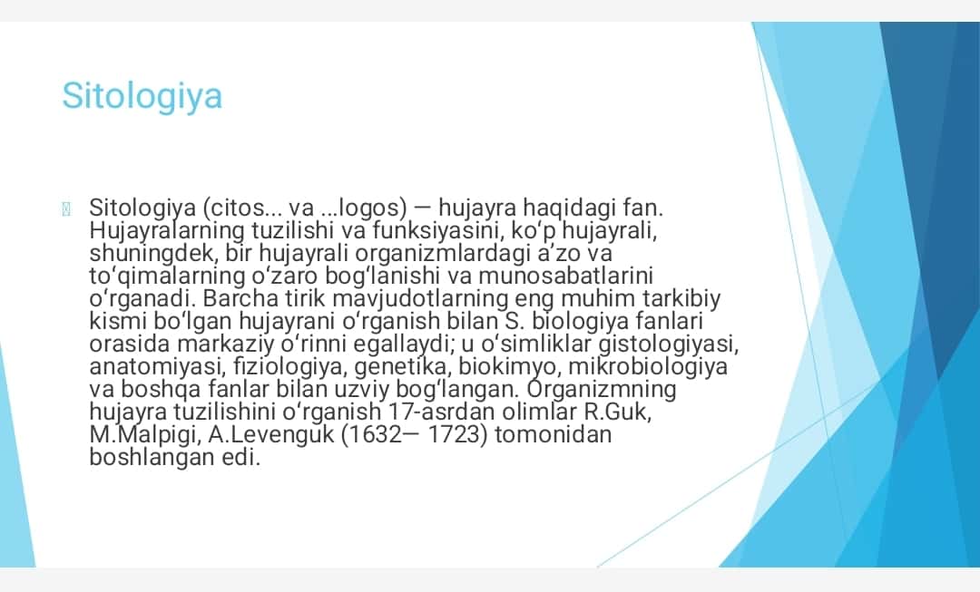 Sitologiya. Optik asboblarning tibbiyotda qoʻllanilishi. Viruslar va prokariotlar. 1