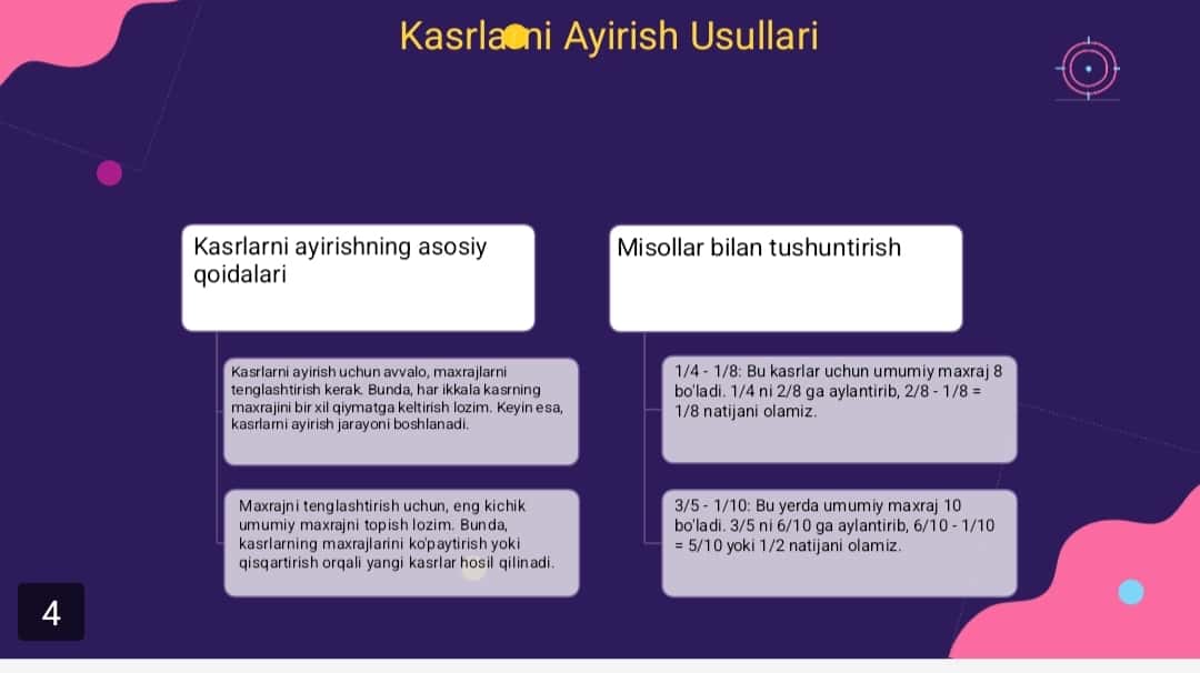 Kasrlar ustida arifmetik amalla 1