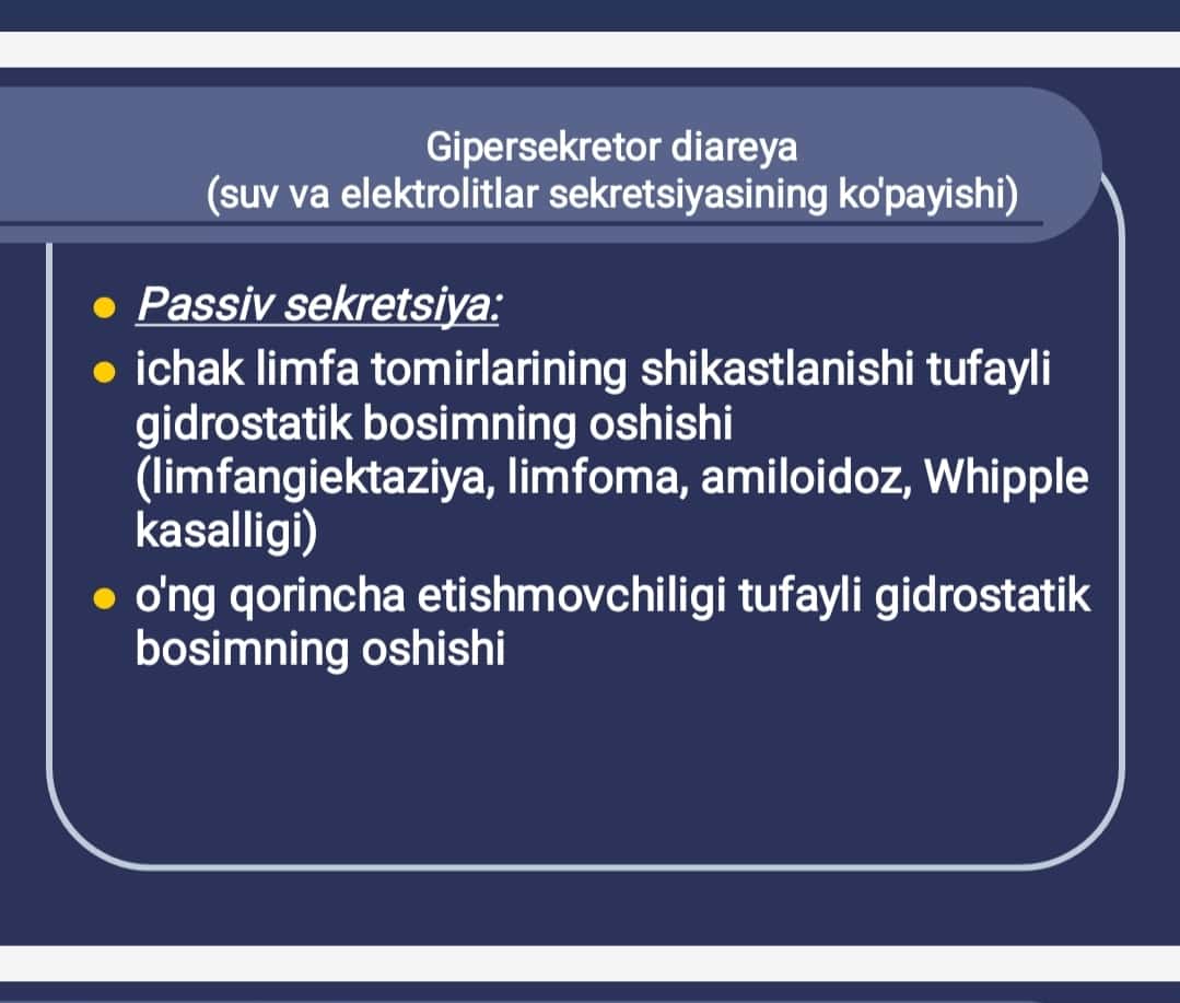 Diareya sindromli kasalliklarni differentsial diagnostikasi va davolash tamoyillari 1