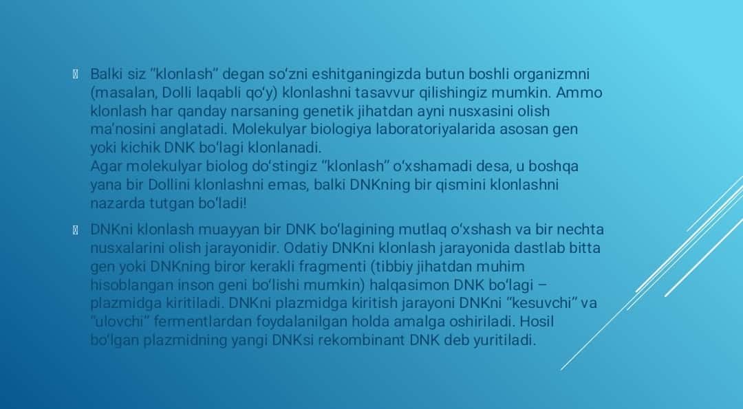 Klonlar. Klonlashtirish va uning klinik ahamiyati 1