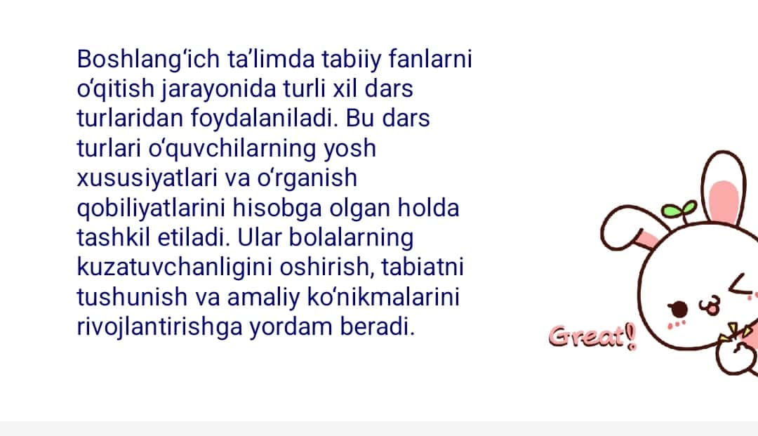 Boshlang‘ich ta‘lim tabiiy fanlarni o‘qitishda foydalaniladigan dars turlari 1