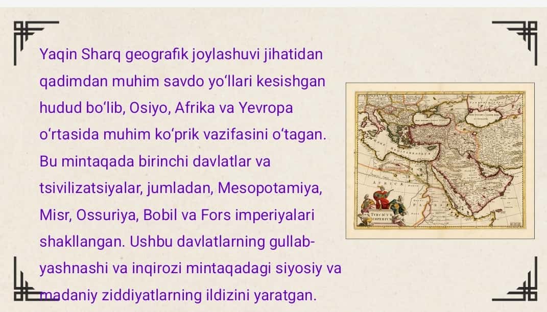 Yaqin Sharq mintaqasida ziddiyatli vaziyat sabablari tarixi 1
