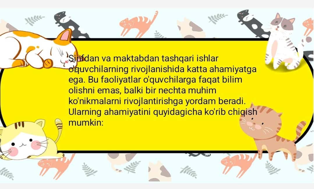 Sinfdan va maktabdan tashqari ishlarni tashkil etish 1