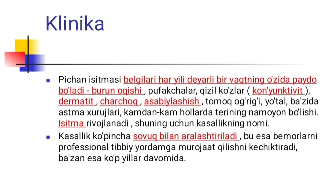 Pollinozlar tasnifi , klinikasi xususiyatlari (ALLERGIYA) 1