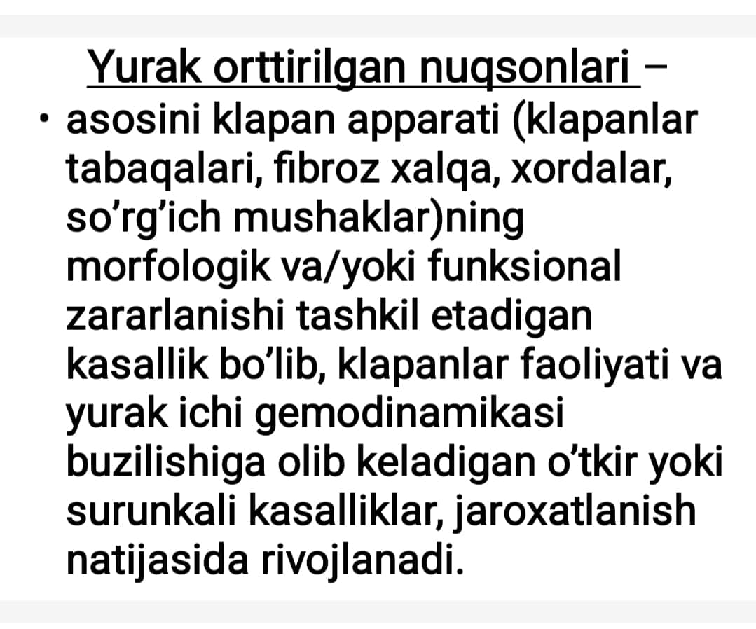 Yurak mitral va aortal nuqsonlari / yurak orttirilgan nuqsonlari 1