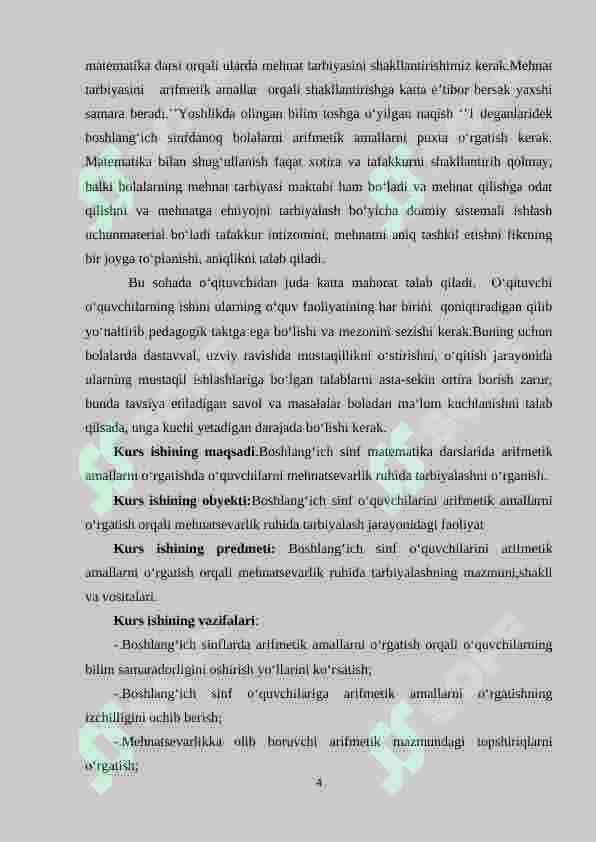 Boshlang‘ich sinf matematika darslarida arifmetik amallarni o‘rgatishda o‘quvchilarni mehnatsevarlik ruhida tarbiyalash metodikasi (2-sinf) 4