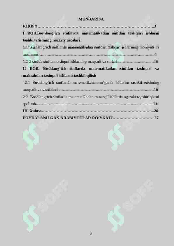 Boshlang‘ich sinfda matematikadan mustaqil ishlarni tashkil etishda og‘zaki topshiriqlardan foydalanish metodikasi  (2-sinf) 2
